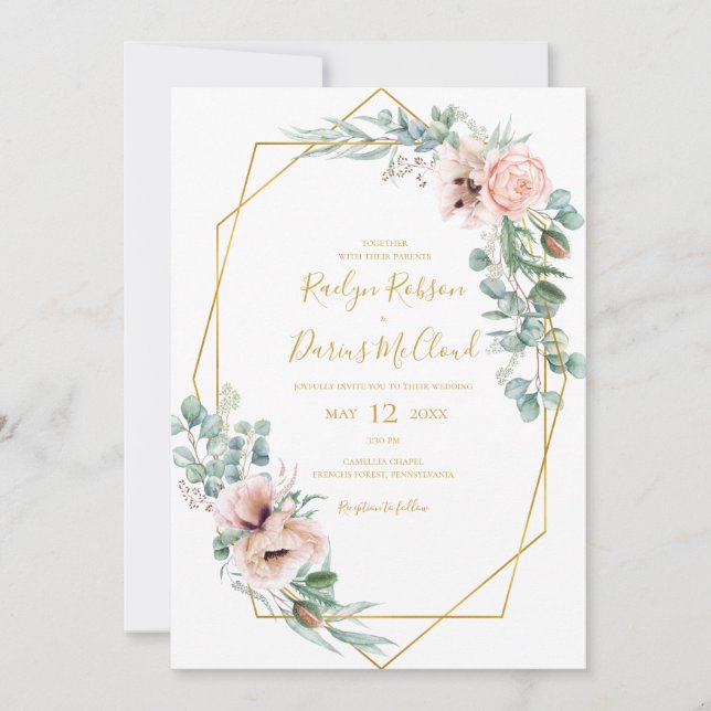 Elegant Blush Floral | All In One Wedding Invitation (Front)