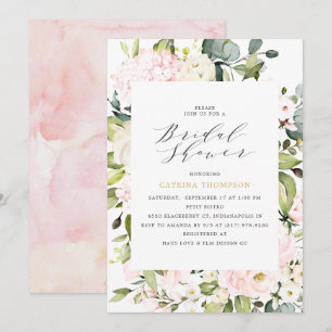Elegant  Blush Floral and Eucalyptus Bridal Shower Invitation