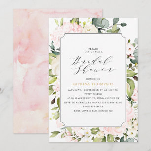 Elegant  Blush Floral and Eucalyptus Bridal Shower Invitation