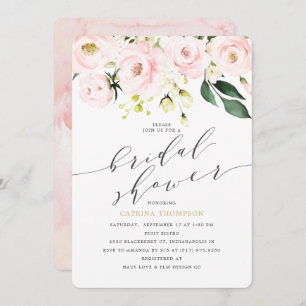 Elegant  Blush Floral and Eucalyptus Bridal Shower Invitation