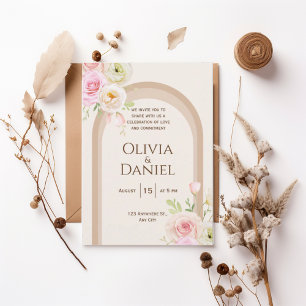 Elegant Blush Floral Arch Wedding Invitation