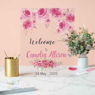 Elegant Blush Floral Baby Shower Welcome Acrylic Sign