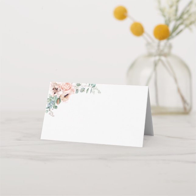 Elegant Blush Floral | Black Frame Folded Place Ca Place Card (Front)