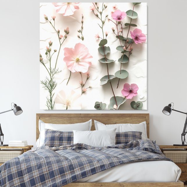 Elegant Blush Floral Botanical Canvas Art (Insitu(Bedroom))