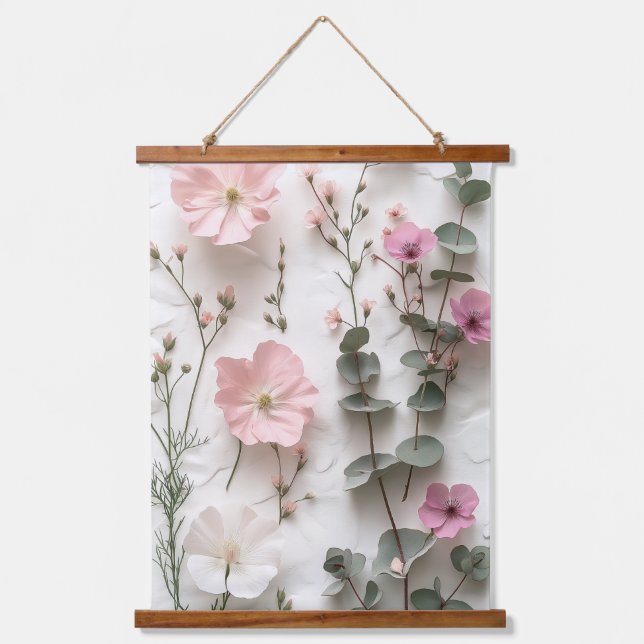 Elegant Blush Floral Botanical Wall Tapestry (Front)