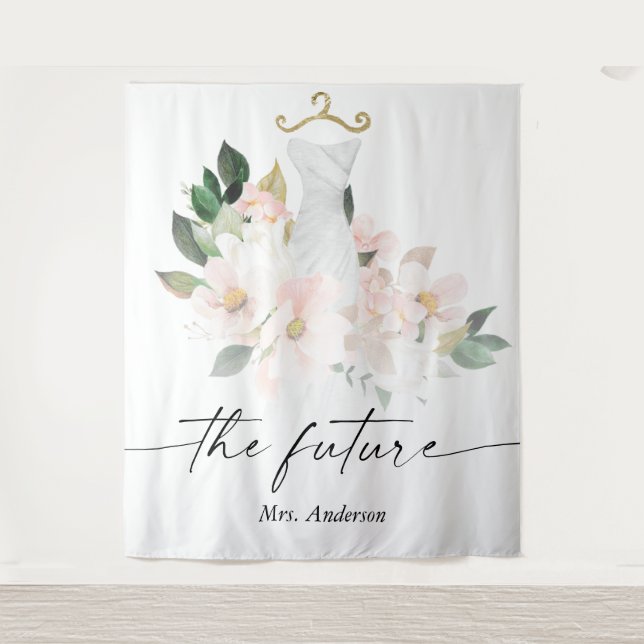 Elegant Blush Floral Bridal Shower Backdrop Tapestry (Front)