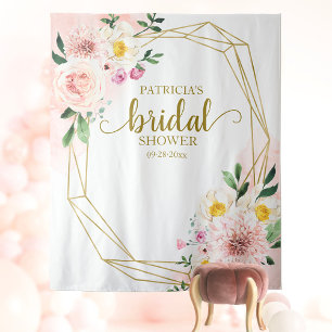 Elegant Blush Floral Bridal Shower Backdrop Tapestry