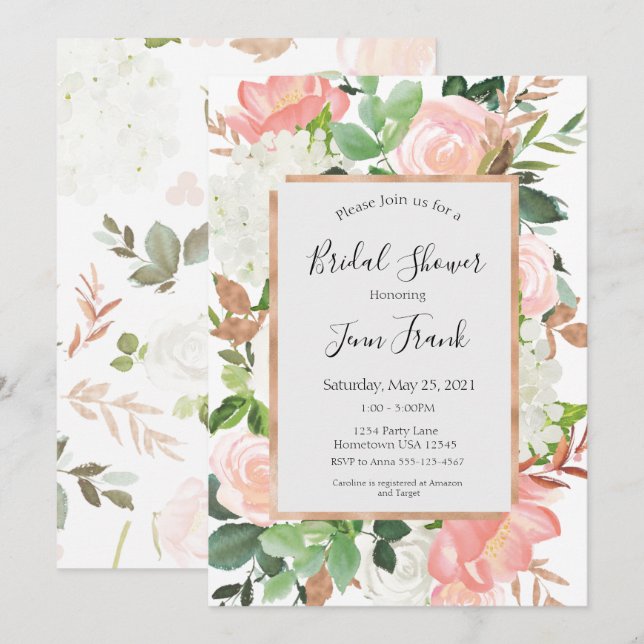 Elegant Blush Floral Bridal Shower Invitation (Front/Back)