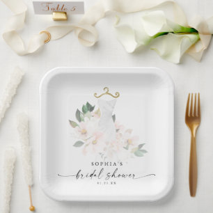 Elegant Blush Floral Bridal Shower Paper Plate