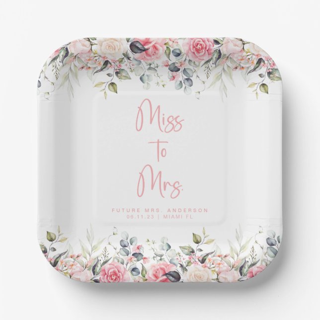 Elegant Blush Floral Bridal Shower Paper Plate (Front)
