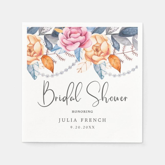 Elegant Blush Floral Bridal Shower Party  Napkin (Front)