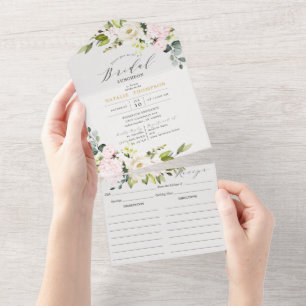 Elegant Blush Floral Bridal Shower & Recipe All In One Invitation