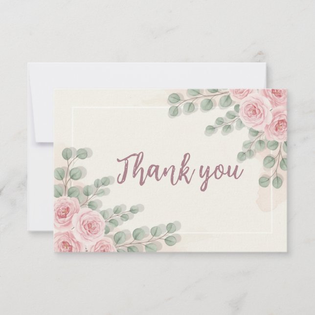 Elegant Blush Floral Bridal Shower Thank You Card (Front)