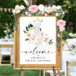 Elegant Blush Floral Bridal Shower Welcome Sign<br><div class="desc">This beautiful design features a bouquet of beautiful blush florals wrapped around an elegant wedding gown and a modern script (editable color) font. See the entire collection for more matching items! Watch our video on 'How to Edit in Zazzle' at YouTube.com/CreativeUnionDesign</div>