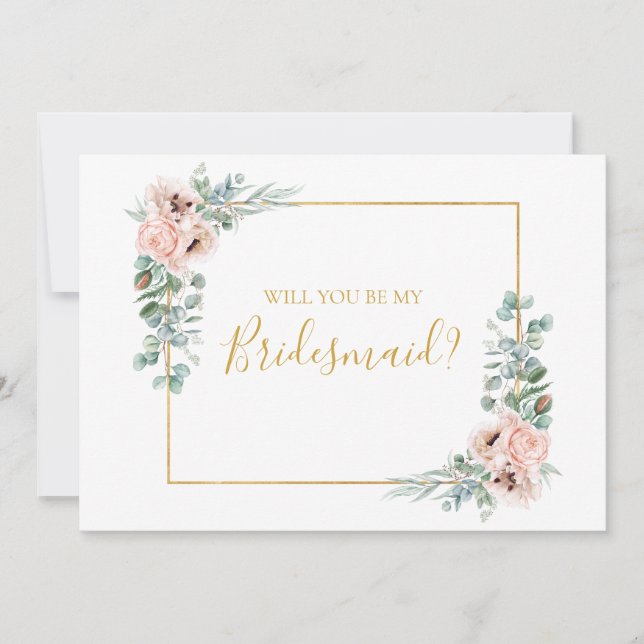 Elegant Blush Floral | Bridesmaid Proposal Card (Front)
