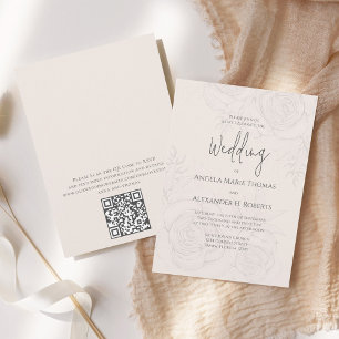 Elegant Blush Floral Calligraphy Script QR Code  Invitation