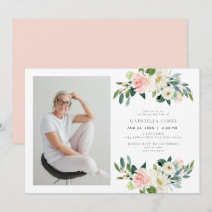 Elegant Blush Floral Celebration of Life Funeral Invitation