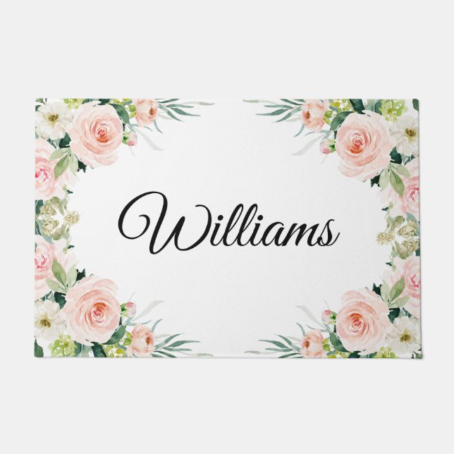 elegant blush floral doormat (Front)