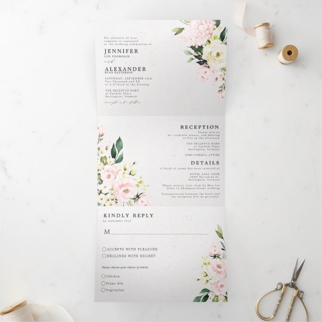 Elegant Blush Floral Eucalyptus All in one Wedding Tri-Fold Invitation (Inside)