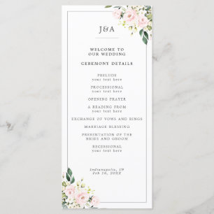 Elegant Blush Floral Eucalyptus Greenery Wedding Programme