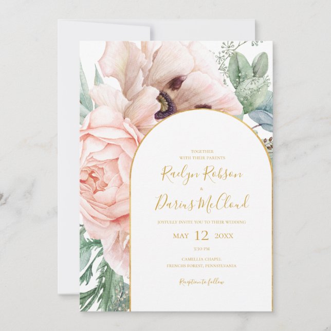 Elegant Blush Floral Garden | Casual Wedding Invitation (Front)
