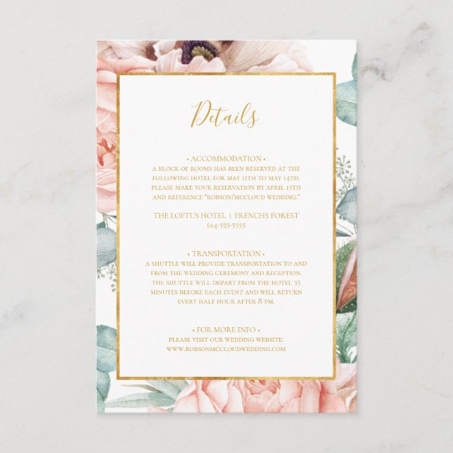 Elegant Blush Floral Garden | Details Enclosure Card (Front)