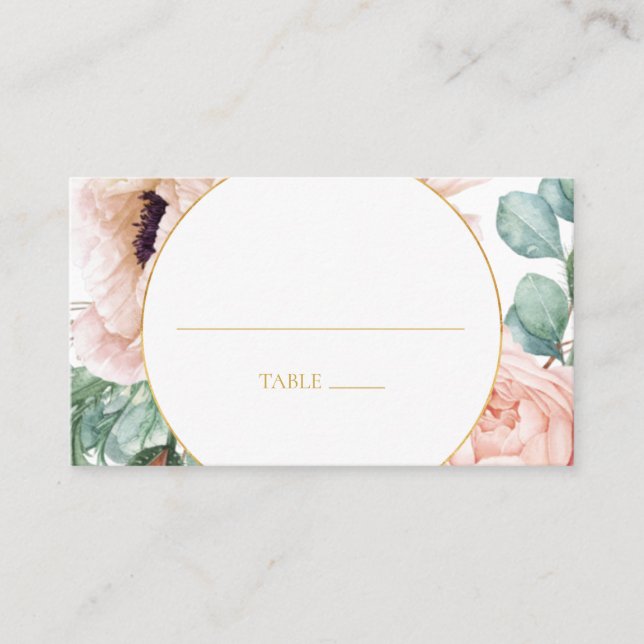 Elegant Blush Floral Garden | Flat Wedding Place Card (Front)