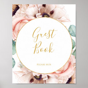 Elegant Blush Floral Garden   Guest Book Sign