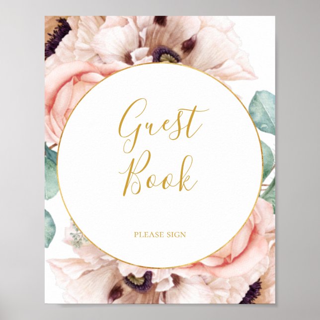 Elegant Blush Floral Garden | Guest Book Sign (Front)