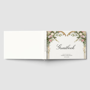 Elegant Blush Floral Garden Heart Motif Wedding  Guest Book