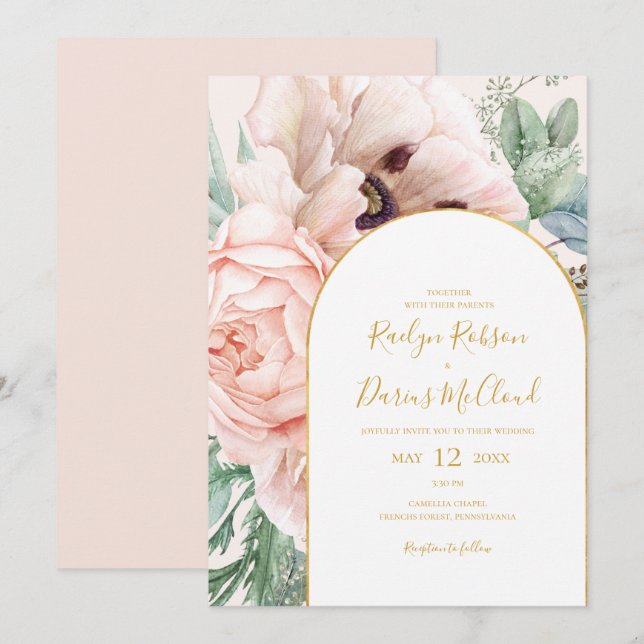 Elegant Blush Floral Garden Pastel Casual Wedding Invitation (Front/Back)