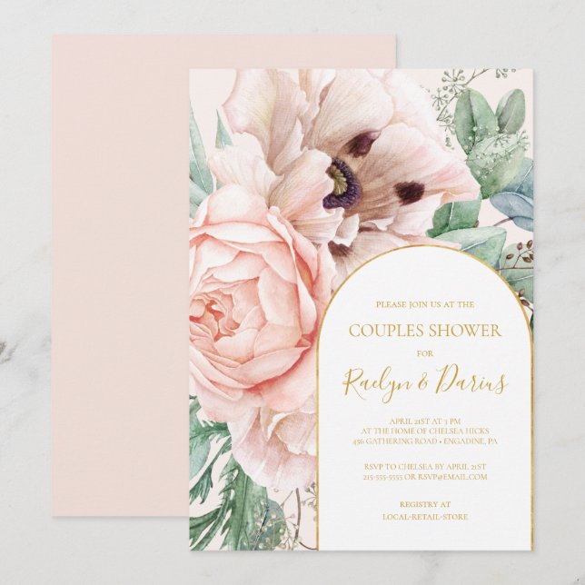 Elegant Blush Floral Garden Pastel Couples Shower Invitation (Front/Back)