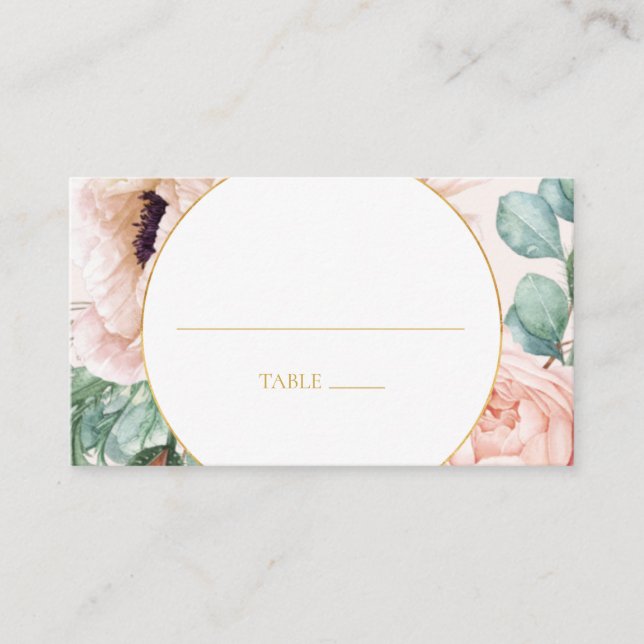 Elegant Blush Floral Garden | Pastel Flat Wedding Place Card (Front)