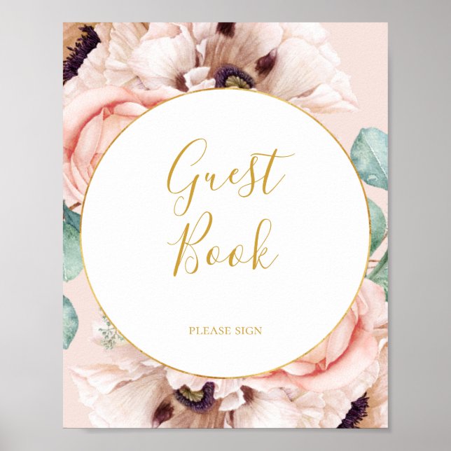 Elegant Blush Floral Garden Pastel Guest Book Sign (Front)