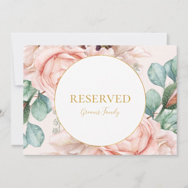 Elegant Blush Floral Garden | Pastel Reserved Sign (Front)