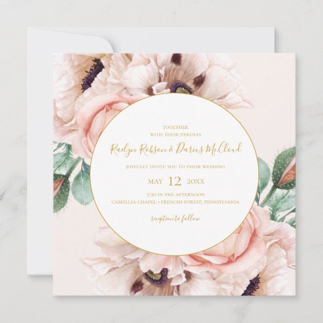 Elegant Blush Floral Garden Pastel Square Wedding Invitation (Front)