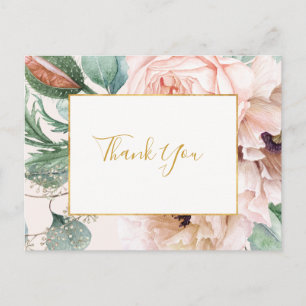 Elegant Blush Floral Garden Pastel Thank You Postcard