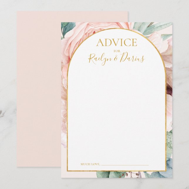 Elegant Blush Floral Garden | Pastel Wedding Advice Card (Front/Back)