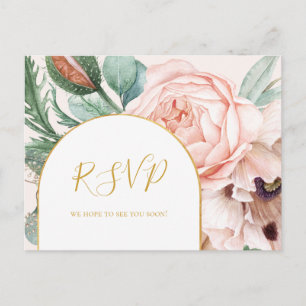 Elegant Blush Floral Garden Pastel Wedding RSVP Postcard