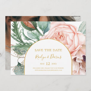 Elegant Blush Floral Garden Photo Horizontal Sav Save The Date
