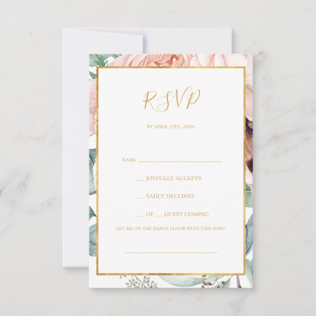 Elegant Blush Floral Garden Song Request RSVP Card (Front)