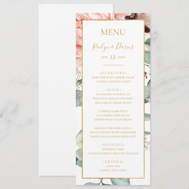 Elegant Blush Floral Garden | Wedding Dinner Menu (Front/Back)