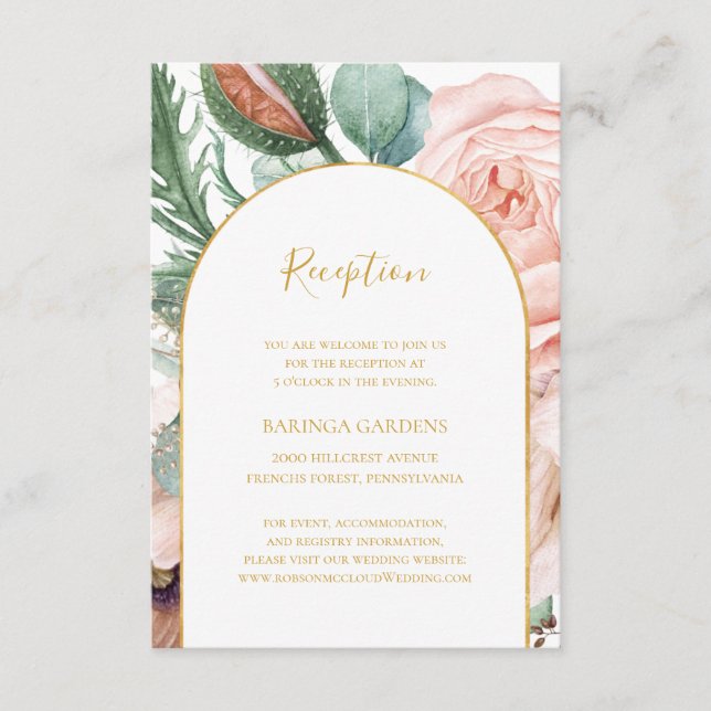 Elegant Blush Floral Garden | Wedding Reception Enclosure Card (Front)