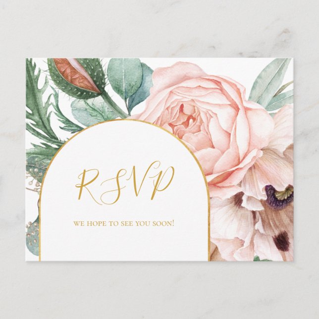 Elegant Blush Floral Garden | Wedding RSVP Postcard (Front)