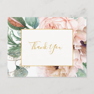 Elegant Blush Floral Garden   Wedding Thank You  Postcard