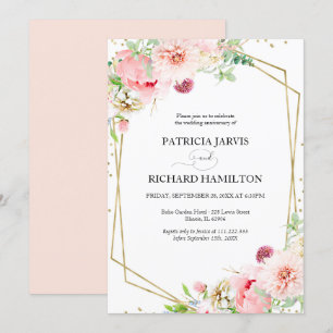 Elegant Blush Floral Geometric Wedding Anniversary Invitation