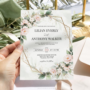 Elegant Blush Floral Geometric Wedding Invitation 