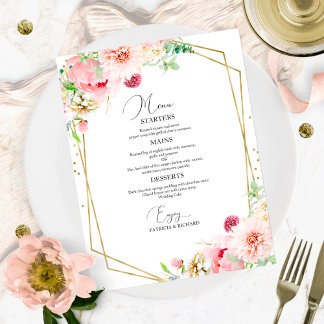 Elegant Blush Floral Geometric Wedding Menu Card