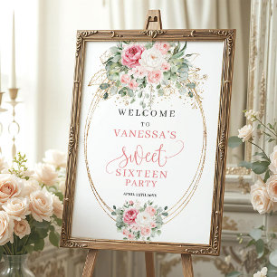 Elegant blush floral gold boho sweet sixteen welco poster