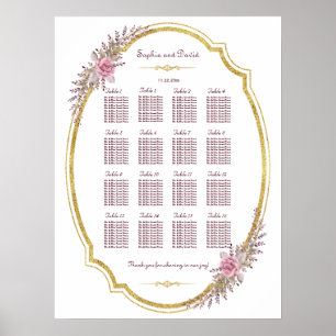 Elegant Blush Floral Gold Frame Seating Chart